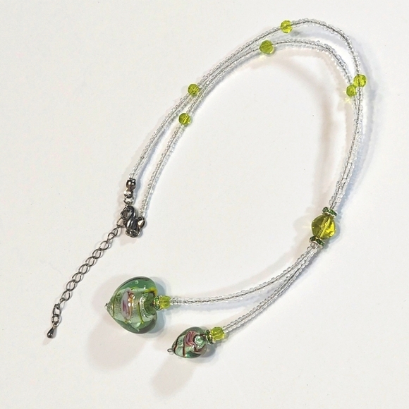 Rare! Vintage Glass Bead Heart Pendant Choker Necklace - Picture 8 of 8